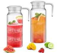 ADERTOS 2 Brocche per Acqua da 1.1 Litro, Caraffa Acqua in Plastico Infrangibile, Brocca Acqua da Tavola con Tappo, Brocche in Plastica per Acqua Succhi di Latte Tè Freddo, Limonata (Senza BPA)