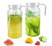 ADERTOS 2 Brocche per Acqua da 1.25 Litro, Caraffa Acqua in Acrilico Infrangibile, Brocca Acqua da Tavola con Tappo, Brocche in Plastica per Acqua Succhi di Latte Tè Freddo, Limonata (Senza BPA)
