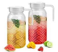 ADERTOS 2 Brocche per Acqua da 1 Litro, Caraffa Acqua in Acrilico Infrangibile, Brocca Acqua da Tavola con Tappo, Brocche in Plastica per Acqua Succhi di Latte Tè Freddo, Limonata (Senza BPA)