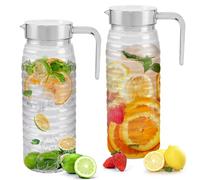 ADERTOS 2 caraffa per acqua da 1,1 litri, brocca per acqua con coperchio caraffa per tè ghiacciato brocca in plastica trasparente con manico per tè ghiacciato bevande casa latte vino di servo