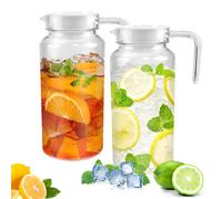 ADERTOS 2 caraffa per acqua in plastica trasparente 1,25 l, brocca per acqua in plastica, brocca per tè ghiacciato, brocca per acqua con beccuccio, coperchio e manico, per frigorifero, feste e viaggi