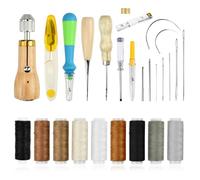 ADERTOS 25 Pz Kit da Cucito in Pelle, Kit Lavorazione Pelle e Cuoio, Ago per Pelle, Set di Strumento per Cucire in Pelle con Filo per Cucitura a Mano in Pelle Fai da Te