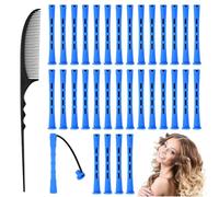ADERTOS - 80 bigodini per capelli di piccole dimensioni, in plastica, con pettine, per capelli naturali, lunghi e corti, 1 cm, colore: blu