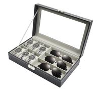 ADERTOS Porta Orologi e Occhiali a 9 Posti, Scatola Portaorologi in Pelle PU, Cofanetto Porta Orologi con Coperchio in Vetro Trasparente, Organizer per Orologi e Occhiali da Collezione, 33 * 20 * 8cm