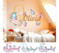 AdesiivoStudio Adesivi Personalizzati Farfalle e Fiori - Adesivi Murali con Nome Ragazze, Effetto Glitter, Adesivi Murali Bambini, Stickers Decorativi Stacca e Attacca per Cameretta