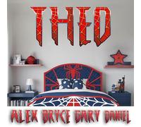 AdesiivoStudio Adesivo da parete personalizzato con nome ragnatela - Decorazione personalizzata per la stanza dei supereroi per bambini - Decorazione per camera da letto a tema ragno - Decorazione da