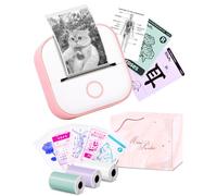 Adesiva Mini Stampante Termica con 3 Rotoli di Carta - T02 Stampante Portatile Bluetooth Sticker Printer per Studio, Note, Immagini, Foto, Diari, fai da te, Compatibile con Telefono e Tablet, Rosa