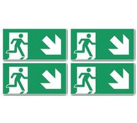 Adesivi: 150 x 300 mm, 4 pezzi - percorso di salvataggio/uscita di emergenza - combinazione con freccia giù a destra - Pannello di salvataggio - E001/E002 - verde/bianco - DIN EN ISO 7010 / ASR