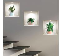 Adesivi 3D | Adesivo murale adesivo da parete effetto 3D piante per interni e cactus, adesivi da parete per cameretta adulti, adesivi da parete 3D - Adesivi da parete Trompe l'occhio - 30x90cm