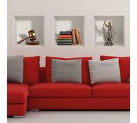 Adesivi 3D | Adesivo murale adesivo da parete effetto 3D statuetta martello e libri - Adesivi da parete per camera da letto 3D - Decorazione Salone - Adesivi murali Trompe l'oeil | 40x120cm