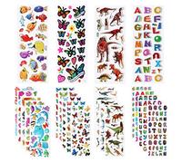 Adesivi 3D per Bambini, 500+ Puffy Stickers Inclusi Dinosauri Lettere Oceano Pesci Farfalla (24 Fogli)