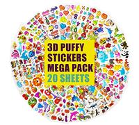 Adesivi 3D per bambini e neonati Oltre 500 adesivi gonfi Adesivi per bambini sfusi per Scrapbooking Personalizzare planner Notebook inclusi animali, numeri, dinosauri e altro (20 fogli diversi)