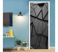Adesivi 3D per Porta 77 x 200 cm Motivo geometrico nero Fotomurali Autoadesivi Per Porte In Vinile, Impermeabile Carta da Parati Soggiorno Cucina Camerette Art Applique Poster