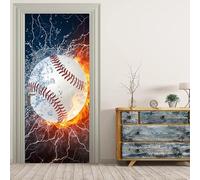 Adesivi 3D per Porta 80 x 210 cm Baseball bianco Fotomurali Autoadesivi Per Porte In Vinile, Impermeabile Carta da Parati Soggiorno Cucina Camerette Art Applique Poster