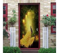 Adesivi 3D per Porta 80 x 210 cm Pavone animale Fotomurali Autoadesivi Per Porte In Vinile, Impermeabile Carta da Parati Soggiorno Cucina Camerette Art Applique Poster