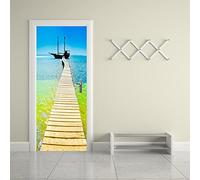 Adesivi 3D per Porta 90 x 200 cm Ponte di legno con vista sul mare Fotomurali Autoadesivi Per Porte In Vinile, Impermeabile Carta da Parati Soggiorno Cucina Camerette Art Applique Poster