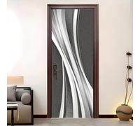 Adesivi 3D per Porta, Curve Creative Moderne E Minimaliste Adesivi Per Porte Adatti per la Decorazione Della Stanza, Soggiorno, Argento Autoadesivo Decorazione per Porta 95x215 cm