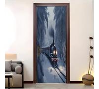 Adesivi 3D per Porta, Scena Invernale Innevata In Treno Adesivi Per Porte Adatti per la Decorazione Della Stanza, Soggiorno, Stile Retrò Autoadesivo Decorazione per Porta 80x210 cm
