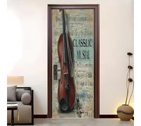 Adesivi 3D per Porta, Tema Musicale Retrò Per Violino Adesivi Per Porte Adatti per la Decorazione Della Stanza, Soggiorno, Marrone Autoadesivo Decorazione per Porta 80x210 cm