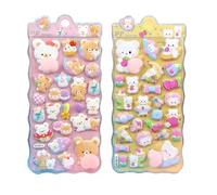 Adesivi 3D - Stickers Animali Per Decorazioni | 2 Fogli Decalcomanie Da Cancelleria,Per Taccuino Scrapbooking Diario Custodia Laptop Custodia Telefono Favori Feste Bambini Premi Classe