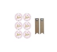 Adesivi 3D - YOUDOIT - Amore - Ã 4 cm - Fondo rosa chiaro - 20 etichette kraft a bandiera