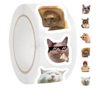 Adesivi a forma di meme di gatto, 500 pezzi, impermeabile, 2,36 x 2,36 x 1,18 pollici, per adolescenti, ragazzi, bambini, amici di famiglia, Halloween, Natale, tavolo