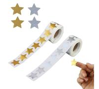 Adesivi a forma di stelle dorate e stelle argentate, rotolo da 2,5 cm, piccoli adesivi lucidi, adesivi a forma di stelle scintillanti, decorazione per scrapbooking, 1000 pezzi