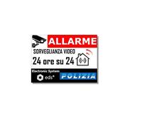 Adesivi Allarme Videosorveglianza 24H/24 - Stile Polizia 8x6 cm Fondo Bianco - Set 8 Stickers Dissuasivi | Sicurezza Casa Garage Ufficio Finestre Porte | Resistenti UV Pioggia Graffi