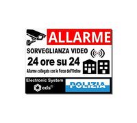 Adesivi Allarme Videosorveglianza 24H/24 - Stile Polizia Grande Formato 14,8x10,5 cm - Set 8 Stickers Dissuasivi Fondo Bianco | Sicurezza Casa Garage Negozio Finestre Porte | Resistenti UV & Pioggia