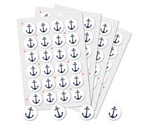 Adesivi àncora, set di 96: sticker marini, decorazioni estate, mare e spiaggia, adesivi nautici per biglietti, regali e feste, piccoli adesivi decorativi, tema mare, bianco/blu, Ø 4 cm