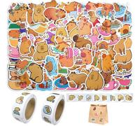Adesivi Animali Capibara, 100 Pcs Adesivi Capybara per Bambini mit 2 Rotoli Adesivi Rotondi Per Capybara Dei Cartoni Animati, per Scrapbooking, Computer Portatile, Auto, Valigie, Skateboard