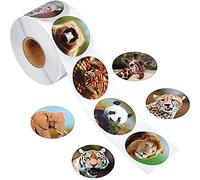Adesivi Animali,Zoo Animale Rotolo Adesivi 500 Animali Reward Sticker Etichette di Carta Rotonde per la Festa di Compleanno per Bambini