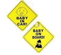 Adesivi Baby On Board Bimbo a Bordo Baby in Car Confezione 2 Pezzi per Auto, Segnali per Bambini a bordo con Doppie Ventose