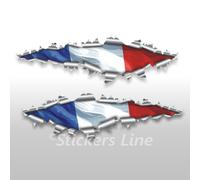 Adesivi bandiera FRANCESE cm 22 strappo effetto squarcio su lamiera auto moto