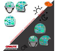 Adesivi casco rifrangenti cuori celeste verde sticker reflective sky green 40 pz