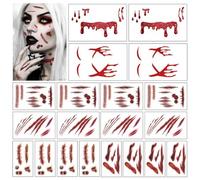 Adesivi Cicatrici Halloween 3D Ultra Realistiche - 20 Pezzi Finti Tagli, Ferite con Sangue per Trucco Effetti Speciali | Facili da Applicare e Rimuovere, Impermeabili | Ipoallergenici per Adulti e Bam