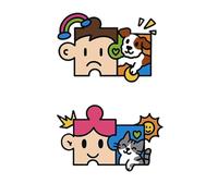 Adesivi combinati carini for ragazzi e ragazze, gatti e cani, adesivi for tatuaggi for ragazze, stile puzzle, impermeabili, semipermanenti