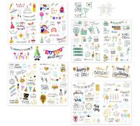 Adesivi Compleanno 12 Fogli, 600+ Stickers Happy Birthday Trasparenti con Torta/Regalo/Palloncino, per Libro Ospiti, Biglietti Auguri, Regali, Scrapbooking