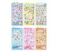 Adesivi Con Effetto Tridimensionale | Decalcomanie 3D Con Rilievo Animale Disegni Animati 6 Pezzi - Adesivi Per Bottiglie D'Acqua - Per Famiglia E Amici Per Interni Ed Esterni Per Frigo Planner Casa A