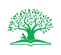 Adesivi con incisioni di pregio Ragazzo con libro aperto che legge storie Biblioteca Albero 34x41.4cm Adesivi per vetrine Verde