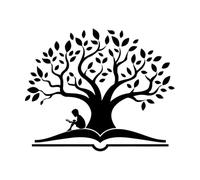 Adesivi con incisioni di pregio Ragazzo con libro aperto che legge storie Biblioteca Albero 34x41.4cm Autoadesivo Nero