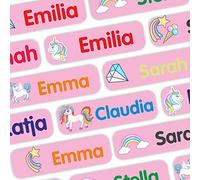 Adesivi con nome - Marcatura di oggetti -120 pezzi - 35x10mm - unicorno - rosa - Etichette adesive - bambini, scuola e asilo - per penne, astucci, portapranzo
