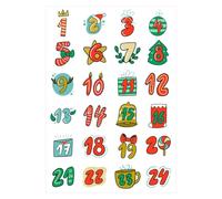Adesivi con numeri per calendario 'Avvento - Divertenti decorazioni per il conto alla rovescia per le vacanze, etichette con numeri vivaci | 1-24 adesivi per buste per cartoline di Natale, adesivi
