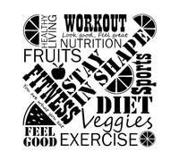 Adesivi con scritte Centro fitness Benessere Ginnastica Allenamento Sport Dieta 54x54.5cm Non danneggia la superficie della parete Nero