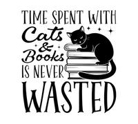 Adesivi con scritte Citazioni sulla gestione dei libri: il tempo trascorso con gatti e libri non è mai sprecato 54.6x59.7cm Decorazione carrozzeria auto Nero