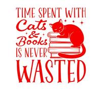 Adesivi con scritte Citazioni sulla gestione dei libri: il tempo trascorso con gatti e libri non è mai sprecato 54.6x59.7cm Non danneggia la superficie della parete Rosso