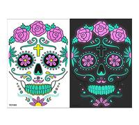 Adesivi con teschio dal design nottilucente per feste, B | Scheletro floreale del teschio zucchero del giorno dei morti, tatuaggio con maschera a pieno facciale