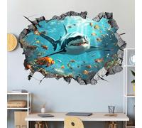 Adesivi da parete 3D sotto il mare, decalcomanie da parete a forma di squalo, adesivo rimovibile per bambini, ragazzi, cameretta dei bambini, camera da letto, bagno, centro commerciale, decorazione in