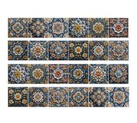 Adesivi da parete con motivo floreale, quadrati, confezione da 24 eleganti carte da parati per la casa, blu, 10 x 10 cm, blu scuro, 10 x 10 cm