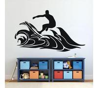 Adesivi da parete con sagoma di surfista e onde, decorazione per la casa, per la camera dei ragazzi, per la camera da letto dei ragazzi, per surf, surf, vacanze, 71 x 42 cm